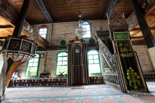 Artvin, Macahel, Turkey - July 25, 2015; An interior view from the historical Camii Mosque in Artvin Macahel  Camili Village. The mosque is famous for its hand painted and wooden ornaments. photo