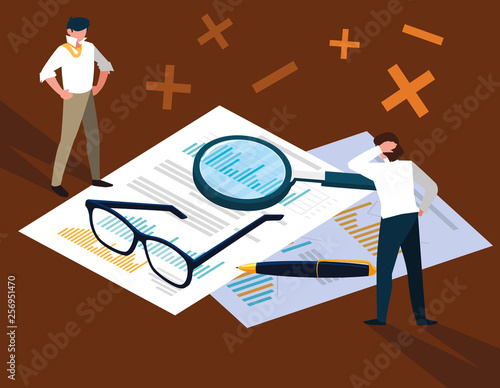 businessmen in tax day with statistic document and icons