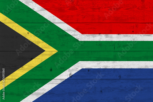 South Africa flag painted on old wood plank