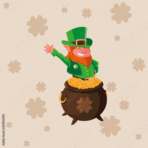 saint patrick lemprechaun with treasure cauldron