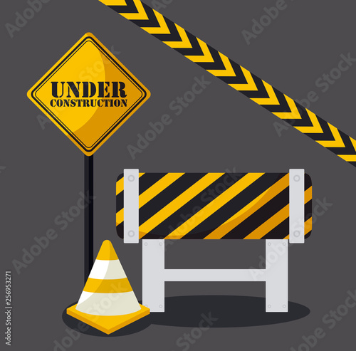 under construction label with cones