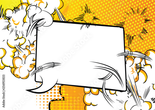 Vector illustrated retro comic book background with big blank speech bubble, pop art vintage style backdrop.
