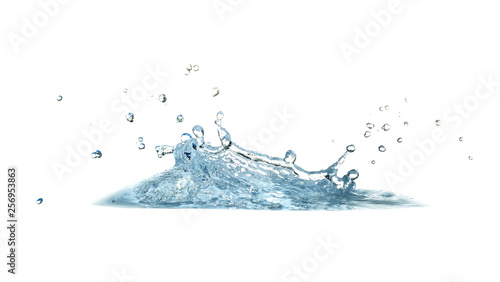 Blue water, water drop splash isolated on white background
