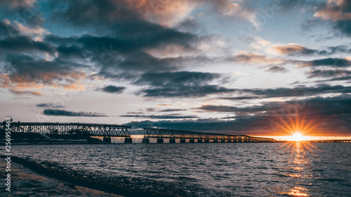 sunset at seven mile bridge in Florida 