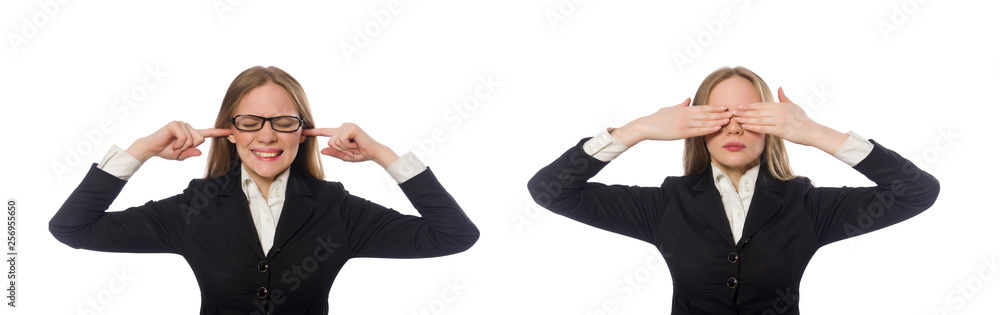 Funny businesswoman in business concept on white Funny businesswoman in business concept on white