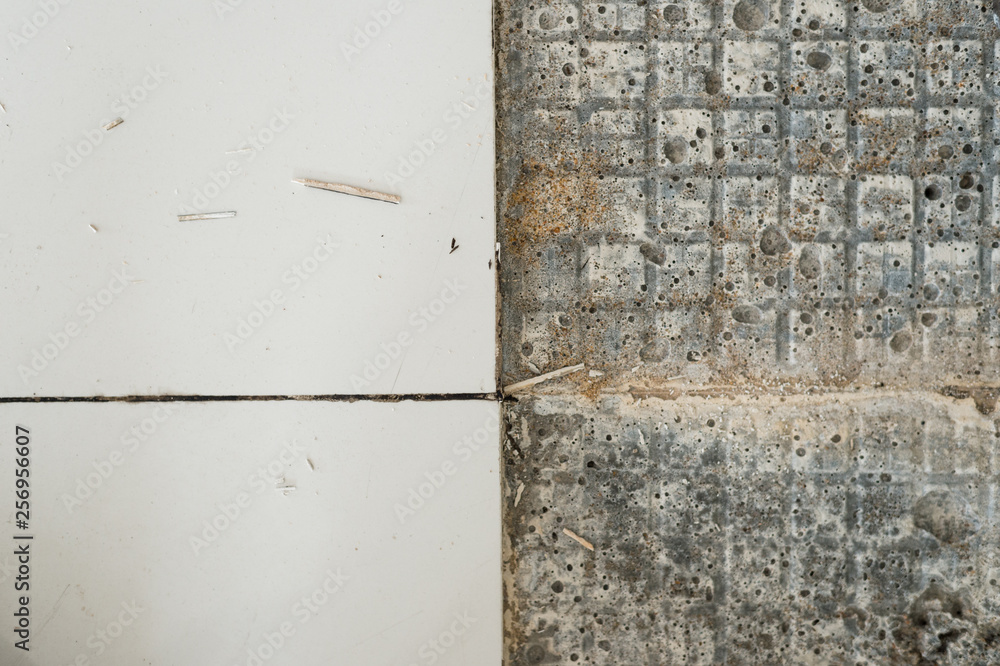 Ceramic tiles and tools for tiler. Floor tiles installation. Home improvement, renovation Ceramic tiles and tools for tiler. Floor tiles installation. Home improvement, renovation
