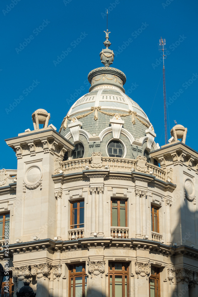 VALENCIA, SPAIN - FEBRUARY 24 : Historical Post Office building in the Town Hall Square of Valencia Spain on February 24, 2019