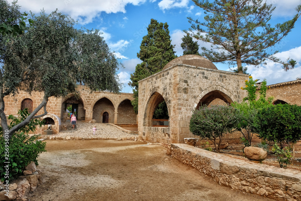 Colorful beautiful image of the ancient monastery yard, Ayia Napa, Cyprus.
