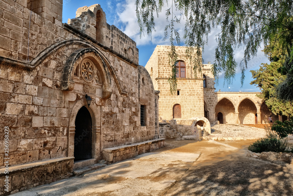 Colorful beautiful image of the ancient monastery yard, Ayia Napa, Cyprus.