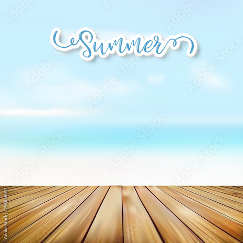 Wooden Floor And Sea Background