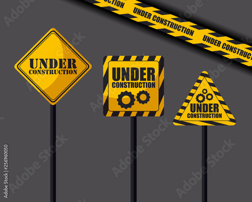under construction label with caution tape