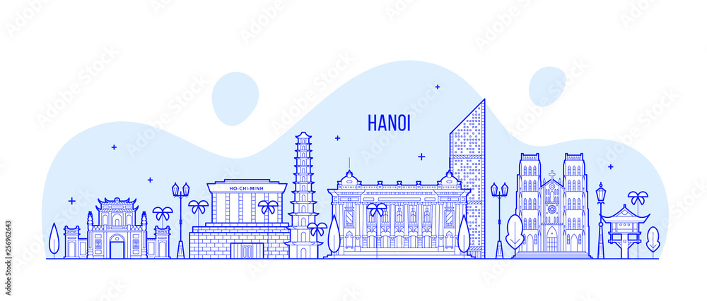 Fototapeta Hanoi skyline Vietnam city buildings vector linear