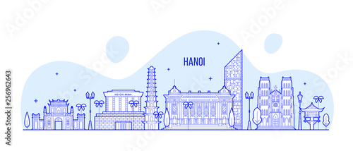 Hanoi skyline Vietnam city buildings vector linear