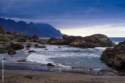 Stunning view of the beach Playa San Roque. Tenerife. Canary Islands..Spain