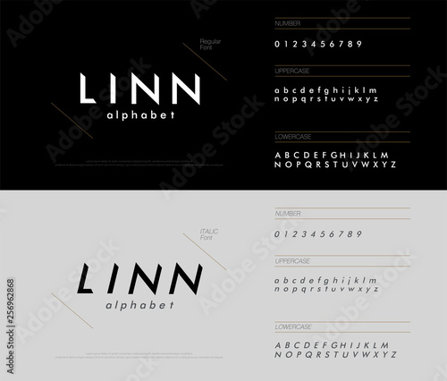 alphabet font triangle concept. modern minimal fonts uppercase, lowercase, regular, italic and number corporate identity