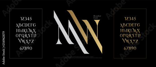 Elegant alphabet letters font set. Classic Gold Lettering Typography Fonts regular uppercase and number. vector illustration