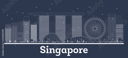 Outline Singapore City Skyline with White Buildings.