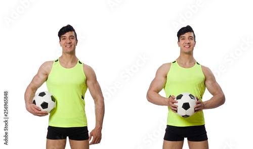 Man with football isolated on white