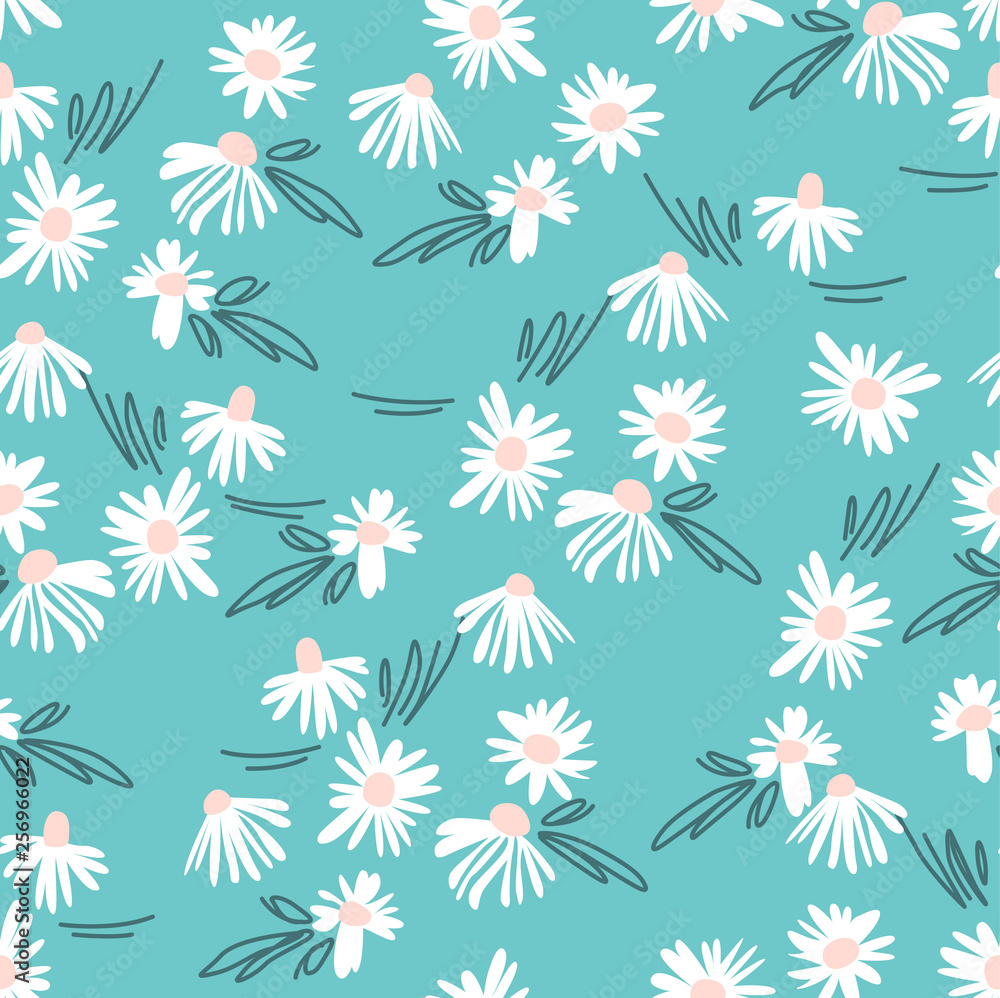 Mint Blue Daisy Flower Art Seamless Pattern Mint Blue Daisy Flower Art Seamless Pattern
