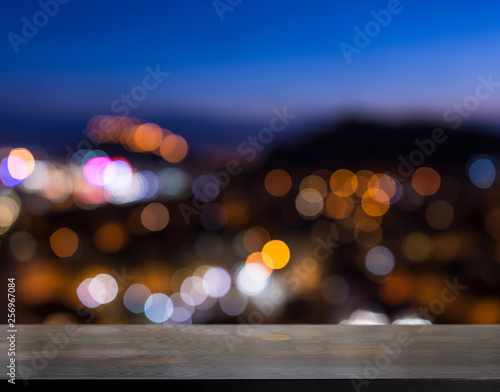 empty table from wenge wood with bokeh background