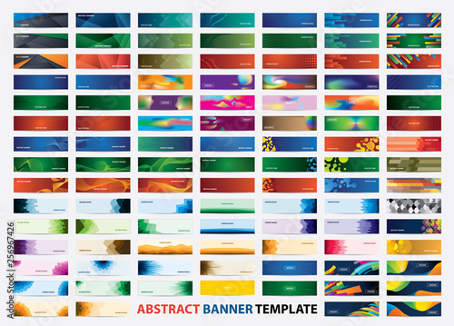 Mega collection of 105 colorful banner template. Abstract web banner design.  Header, landing page web design elements. photo