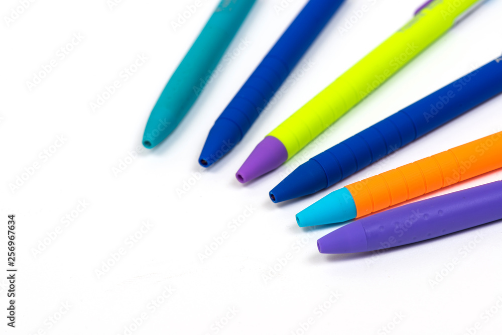 ballpoint pens close-up. many pens. stationery ballpoint pens close-up. many pens. stationery