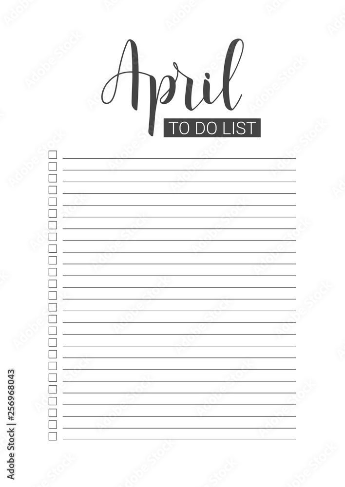 April To Do List. Vector Template for agenda, planners and other  stationery. Organizer, planner for study, school or work. Handwritten  lettering. Stock Vector | Adobe Stock