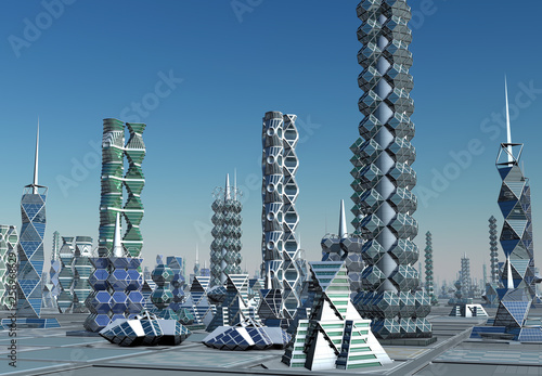 Obraz na plátně 3D Rendered Futuristic Cityscape - 3D Illustration