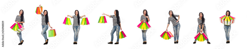Woman with shopping bags isolated on white Woman with shopping bags isolated on white