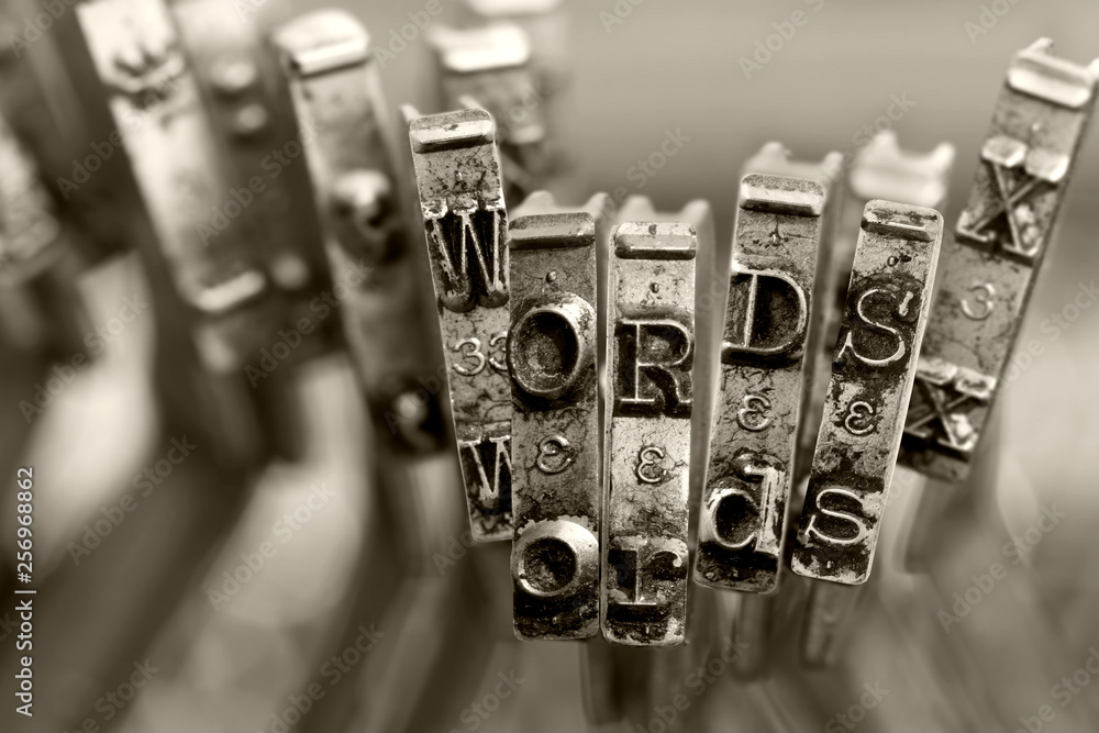 the words WORDS with old typewriter keys  macro