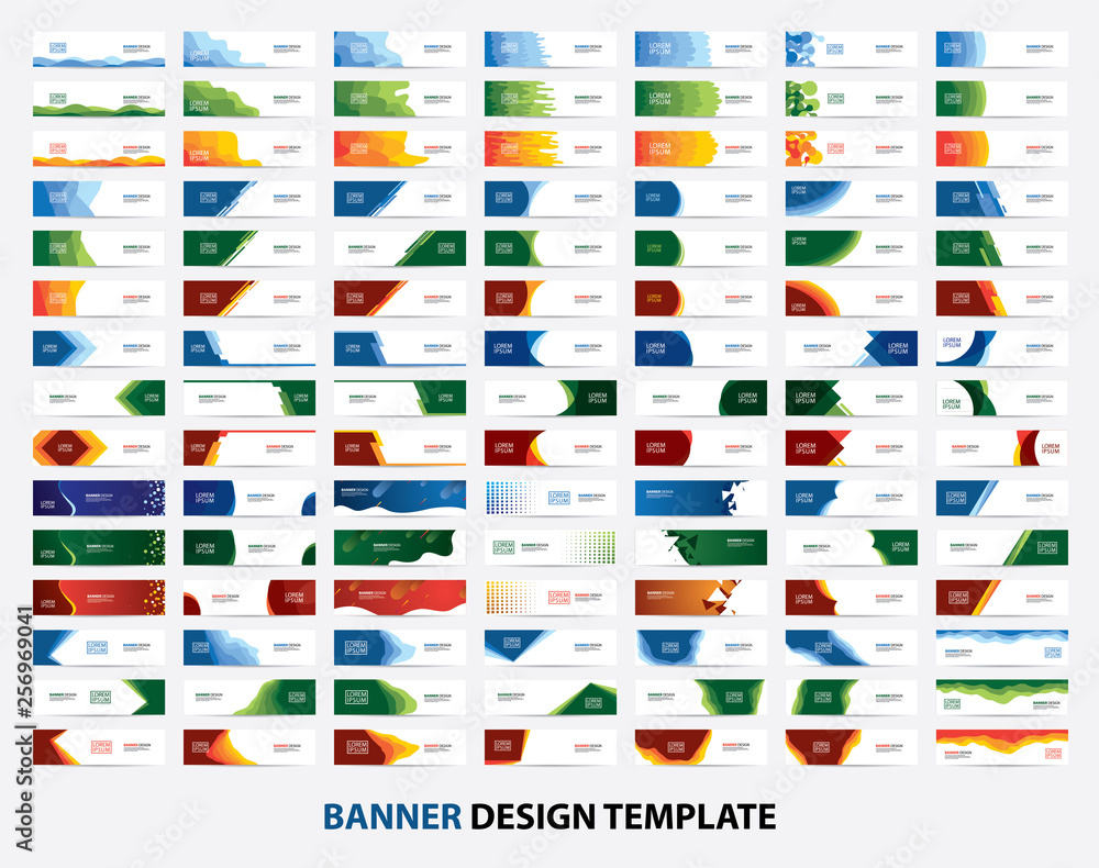 Mega collection of 105 colorful abstract banners. Web banner design template vector. Header - landing page web design elements. - obrazy, fototapety, plakaty 