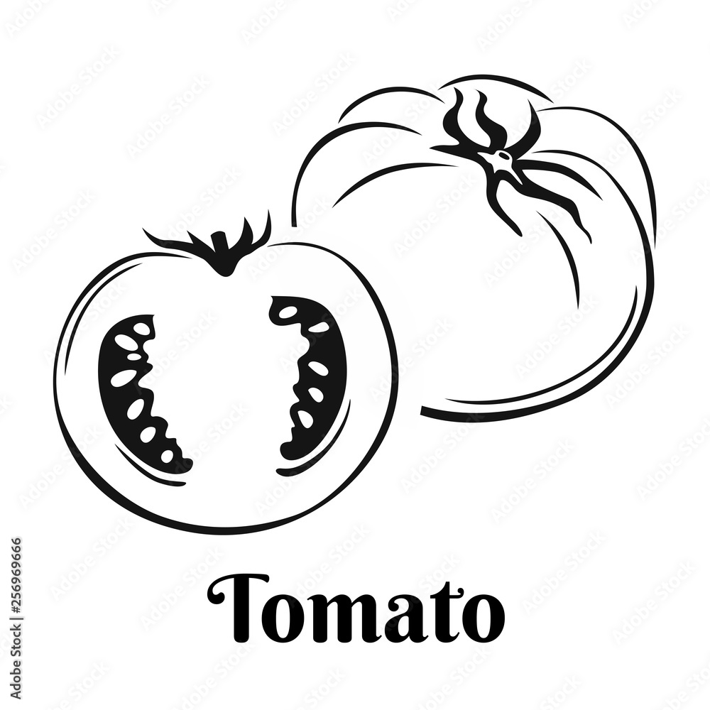 Tomato icon isolated on white background. Vector Vegetable illustration in simple style. Black and white image. Tomato icon isolated on white background. Vector Vegetable illustration in simple style. Black and white image.