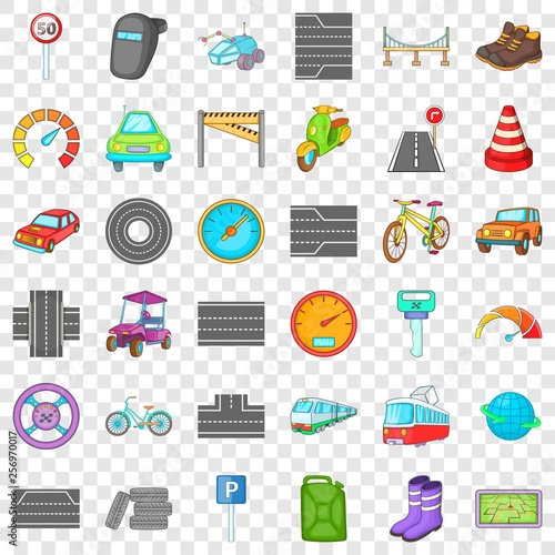 Traffic icons set. Cartoon style of 36 traffic vector icons for web for any design