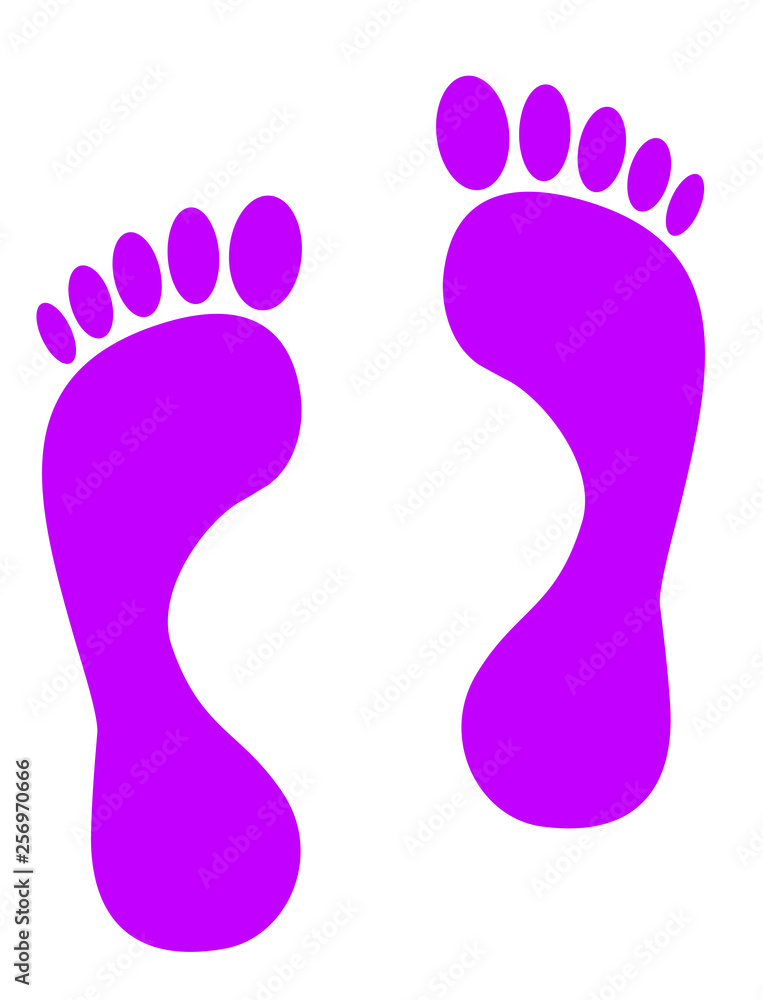 Violette Fußspuren , weißer Hintergrund Violette Fußspuren , weißer Hintergrund