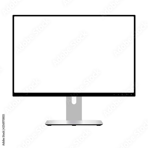 Computer Monitor. Wide Screen Lcd Display. Modern Flatscreen Technology Device Vector Illustration. Electronic Equipment Front View with White Space Isolated on Background. Retina Glass.