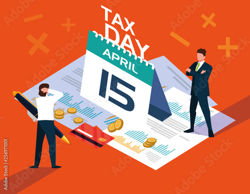 businessmen in tax day with calendar and icons