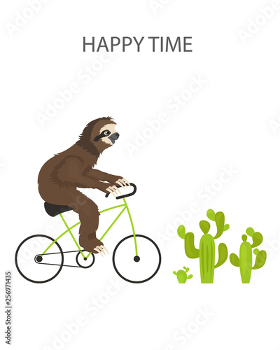 The story of one sloth. Traveling, holiday. Funny cartoon sloths in different postures set