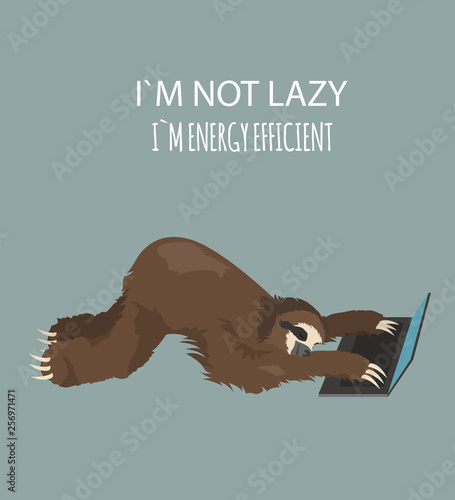The story of one sloth. At work, study. Funny cartoon sloths in different postures set