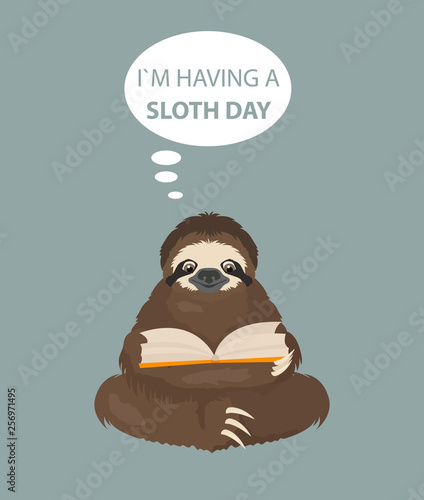 The story of one sloth. At work, study. Funny cartoon sloths in different postures set