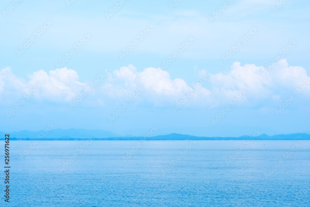 Sea and blue sky in summer background, nature outdoors holiday vacation background