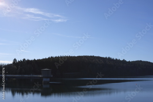 Water reservoir with a dam hydropower © darknightsky