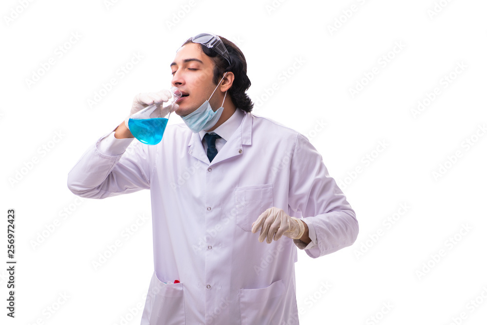 Young chemist isolated on white background Young chemist isolated on white background