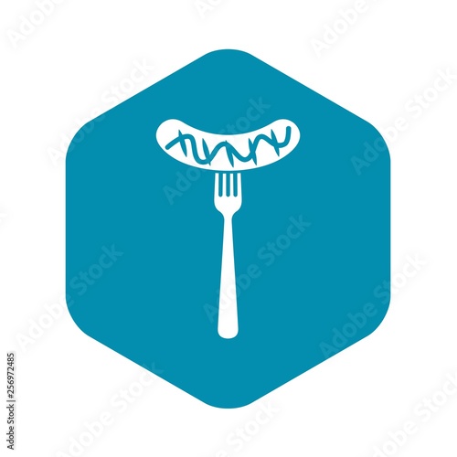 Grilled sausage on a fork mustard icon in simple style isolated vector illustration