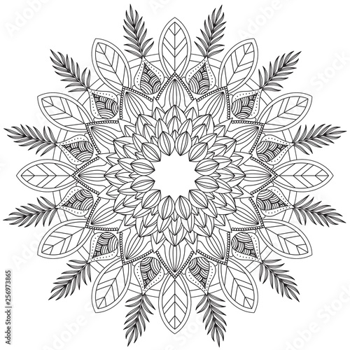 Mandala Intricate Patterns Black and White. Hand drawn abstract background. Decorative retro banner isolated. Invitation, t-shirt print, wedding card, scrapbooking. Tattoo element.
