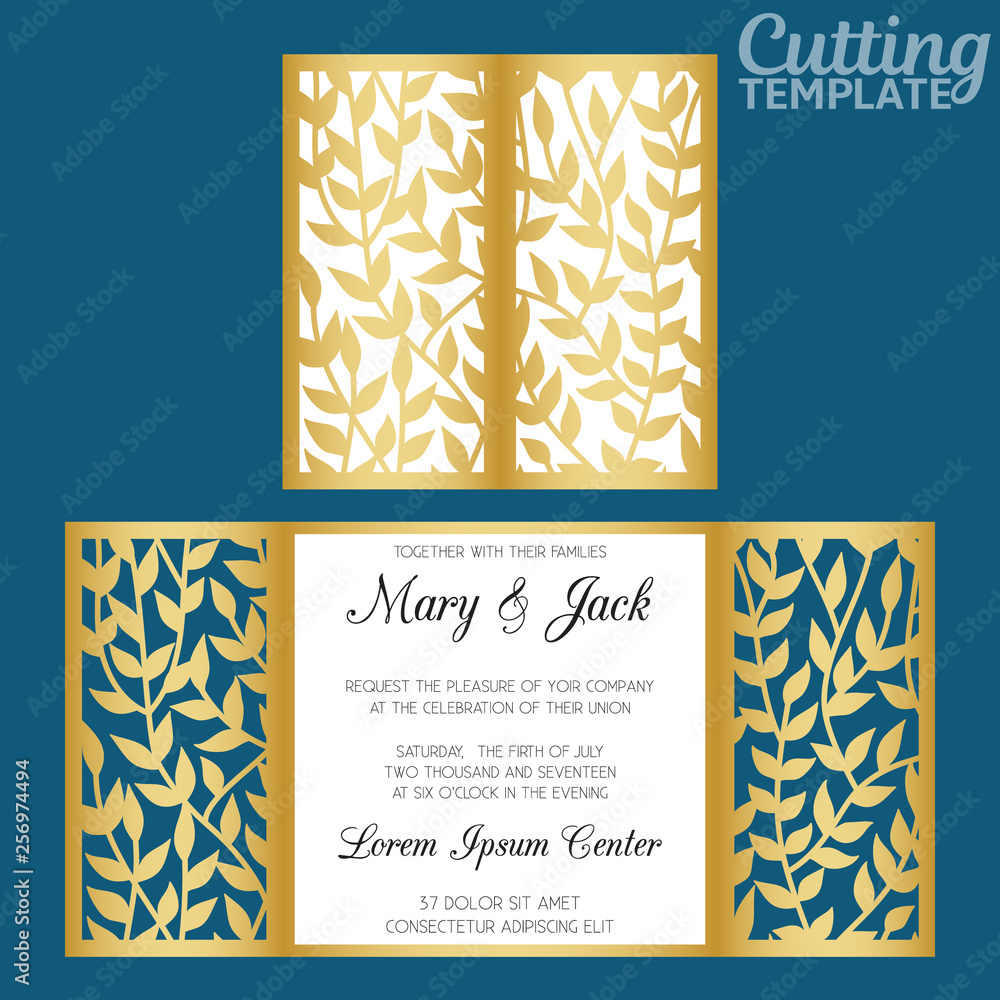 Laser cut wedding invitation card template vector. Die cut paper card