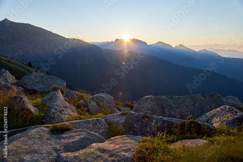 Sunrise on Cima d'Asta group mountains, Trentino, Italy    