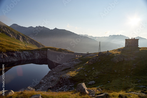 Costa Brunella lake and dam, near Cima d'Asta, Trentino, Italy   