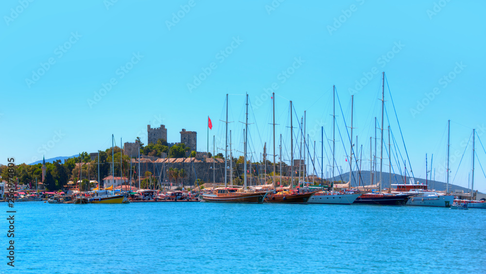 Panoramic view of Saint Peter Castle (Bodrum castle) and marina - Bodrum, Turkey