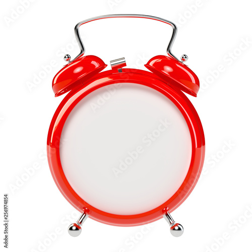 Alarm clock with an empty clock face on white background. 3D rendering