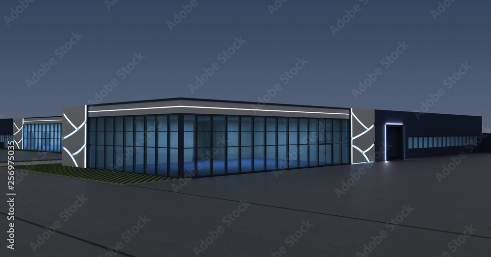 Fototapeta premium 3d render exterior mall at night, exterior visualization, 3D illustration
